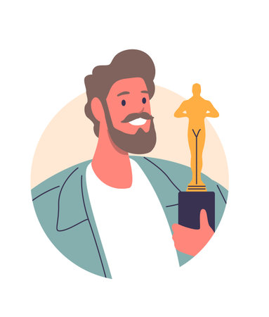 Hipster man holding golden statuetteのイラスト素材