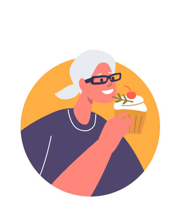 Elderly woman eating cupcake avatarのイラスト素材