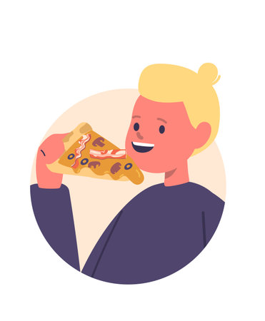 Child eating pizza fast foodのイラスト素材
