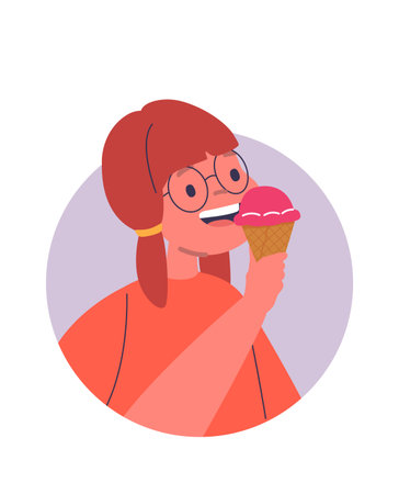 Girl child eating ice-cream avatarのイラスト素材