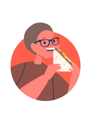 Boy child eating sandwich avatarのイラスト素材