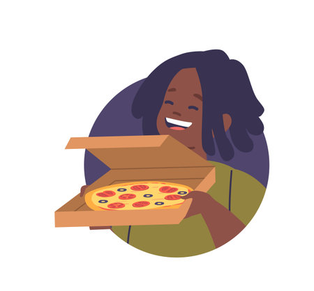 African American boy holding pizzaのイラスト素材