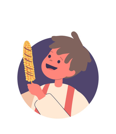 Boy child enjoying fried cornのイラスト素材