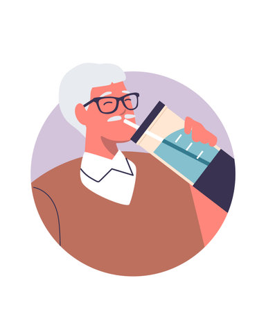 Old professor drinking water avatarのイラスト素材