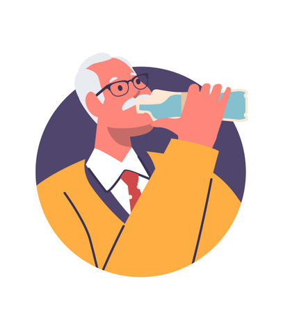 Cartoon elderly person drinking waterのイラスト素材