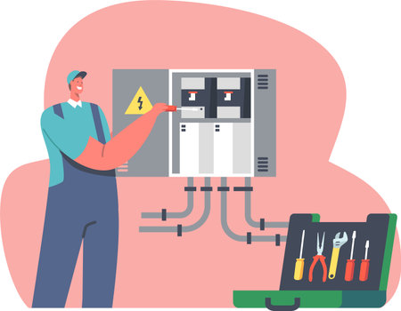 Electrician repairing electricity box vector illustrationのイラスト素材