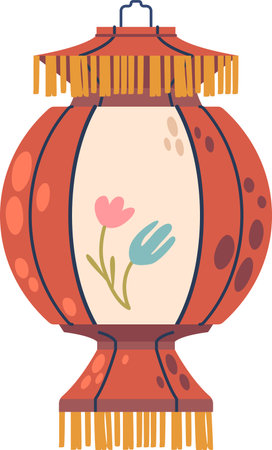 Asian round paper lantern vector illustrationのイラスト素材