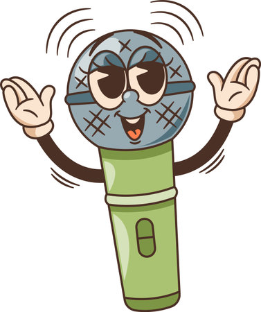 Microphone retro groovy mascot vector illustrationのイラスト素材