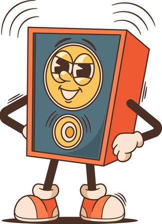 Loudspeaker groovy retro character vector illustrationのイラスト素材