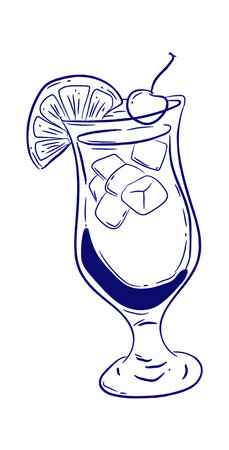Cocktail Glass With Citrus Garnish Lineworkのイラスト素材