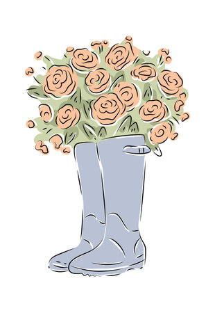Boot Bouquet Sketch Handdrawnのイラスト素材