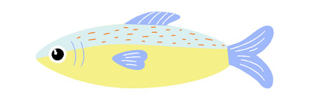 Hand Drawn Sardine Naive Crayon Fishのイラスト素材