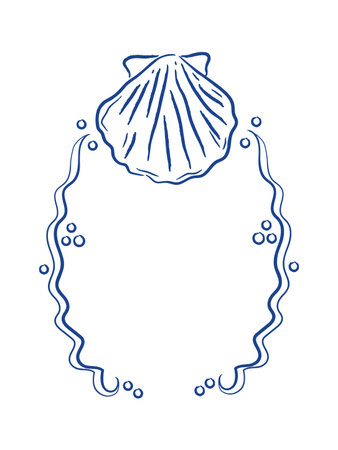 Shell Frame With Bubbles Line Art