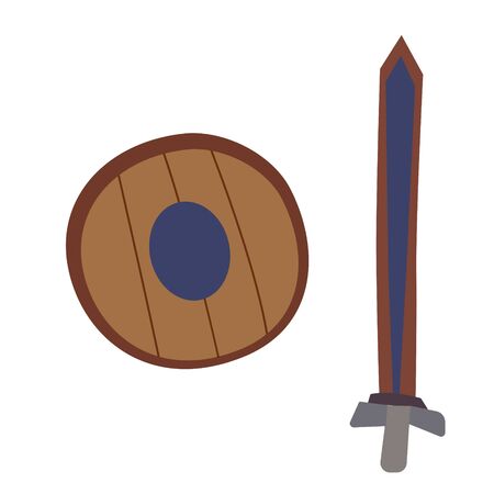 Shield and sword isolated on white background. Vector illustration.のイラスト素材