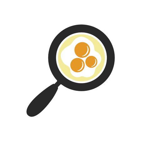 Cooking pan and fried egg on white background. Vector illustration in trendy flat style.のイラスト素材