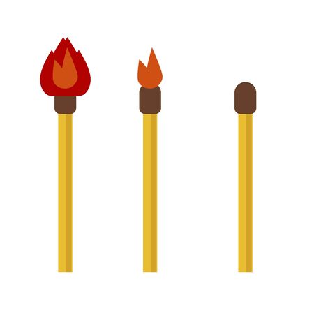 Matches, lighted match and match on white background. Vector illustration in trendy flat style. EPS 10.のイラスト素材