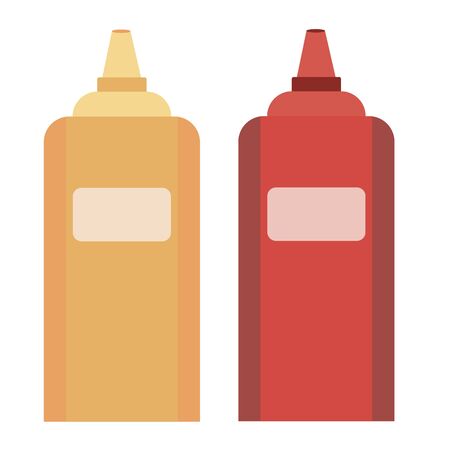 Bottles of Ketchup and Mustard on white background.のイラスト素材