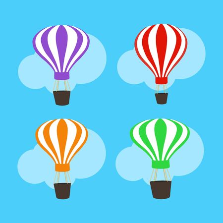 Set of flying air balloon on white background.. Hot balloon transport in the sky. An aircraft that uses gas that is lighter than air to fly. Vector illustration EPS 10.のイラスト素材