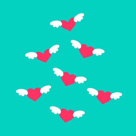 Winged heart set. Illustration isolated on turquoise background. EPS 10のイラスト素材