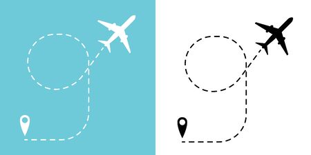 Airplane track to point with dashed line way or air lines, plane icon Vector illustrationの写真素材