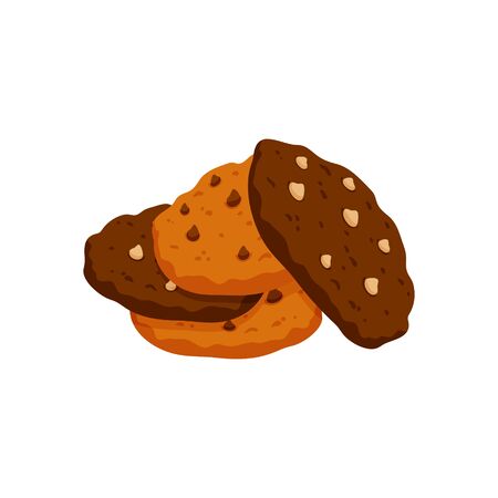 Traditional chocolate chip cookie isolated Illustration. Trendy flat style for graphic design, web-siteのイラスト素材