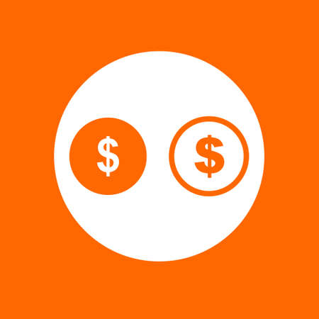 Dollar sign icon. Two images. In white circle on a orange background.のイラスト素材