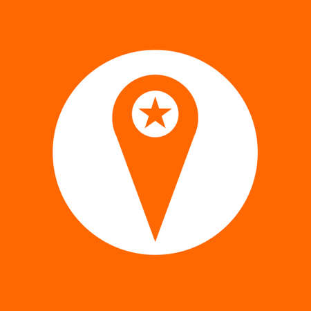 Location sign icon with star. In white circle on a orange background.のイラスト素材