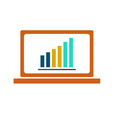 Laptop showing growth graph on screen on white background. Statistics on the screen. Vector Illustration.のイラスト素材