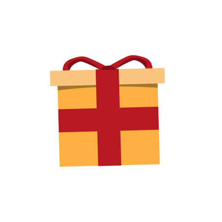 Christmas gift box orange color with red tape. Symbol of birthday and christmasのイラスト素材