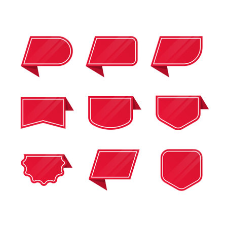 Set of flat red bubble speech vector for marketing and advertising messages. Nine objectsのイラスト素材