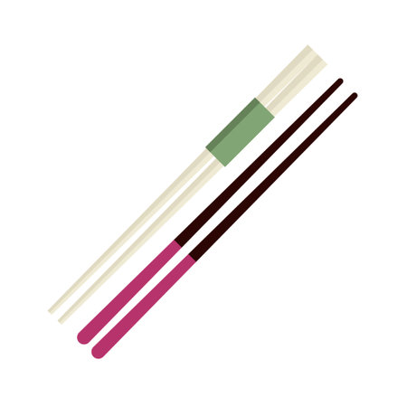 Wooden chopsticks holding sushi roll on white background. Vector illustration.のイラスト素材