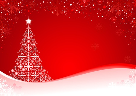 Abstract Christmas background with snowflakes and Christmas Tree. Global colors for easy editing.のイラスト素材
