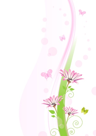 Pink and green floral ornament with copy space.のイラスト素材