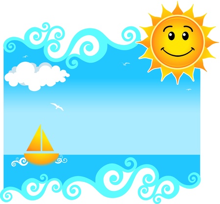 Summer background with a happy sun.のイラスト素材