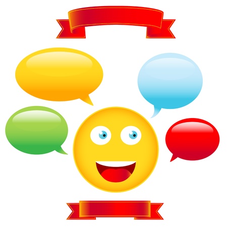 Happy cartoon character with speech bubbles.のイラスト素材