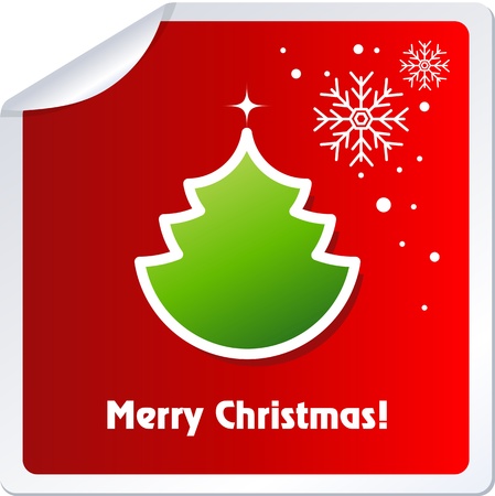 Christmas sticker with tree and snowflake, vector illustration.のイラスト素材