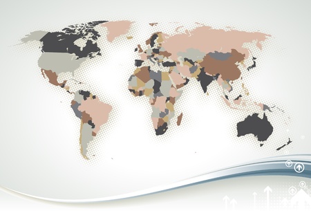 Detailed World Map with all Names of Countries and Capitals - individual drawn objects, easy editable colors.のイラスト素材