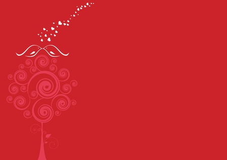 Valentine day tree with birds and hearts.のイラスト素材