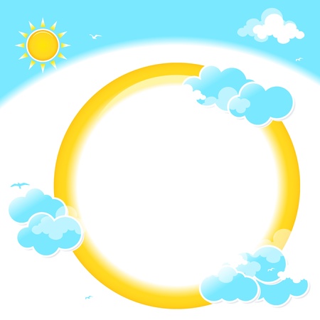 Sun and blue sky with beautifull clouds. Vector image.のイラスト素材