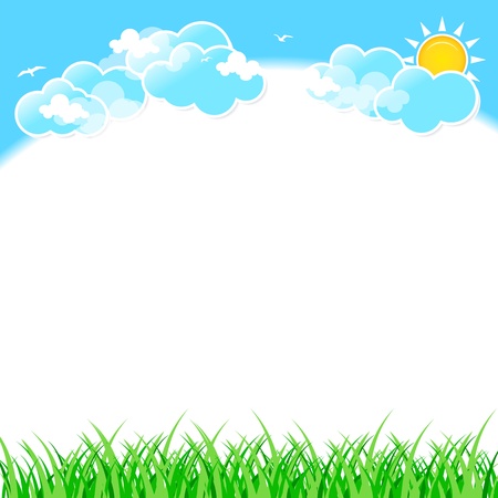Green grass on blue sky background with clouds.のイラスト素材