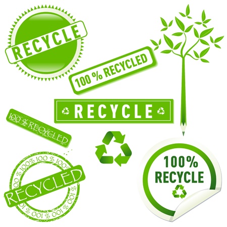 Recycle stickers set, Isolated on white background illustration.のイラスト素材