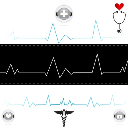 Abstract medical background with univesal medical signs and ecg readout  のイラスト素材