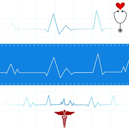 Abstract medical background with univesal medical signs and ecg readout  のイラスト素材