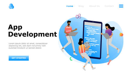 App Development Vector Illustration Concept, Suitable for web landing page, ui, mobile app, editorial design, flyer, banner, and other related occasionのイラスト素材