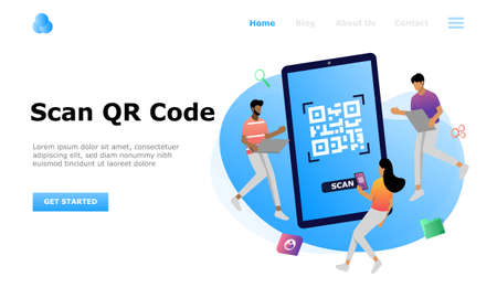 QR Code Scanning Vector Illustration Concept, Suitable for web landing page, ui, mobile app, editorial design, flyer, banner, and other related occasionのイラスト素材