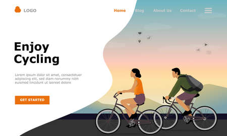 Enjoy Cycling Vector Illustration Concept, Suitable for web landing page, ui, mobile app, editorial design, flyer, banner, and other related occasionのイラスト素材