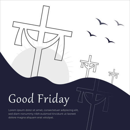 Good Friday Christian Religious Occasion With Jesus Cross Vector Illustration For Poster Background Social Media Post Greetings Banners Logo Symbol Elements And Printのイラスト素材