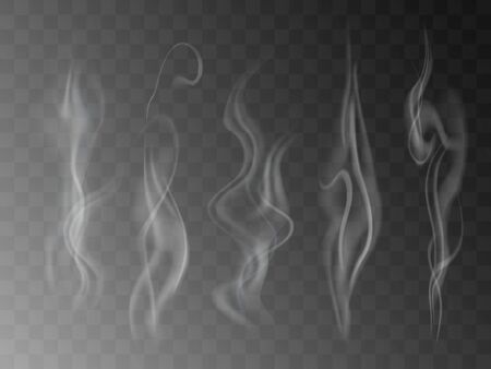 Smoke isolated on transparent background. Vector  fog, vapor set.のイラスト素材