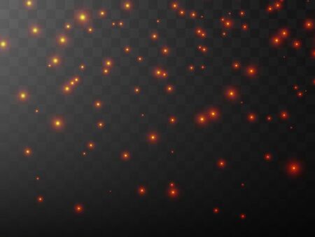 red sparks and stars shine with special light. Vector sparkles on a transparent background. Christmas light effect. Sparkling magical dust particles.のイラスト素材