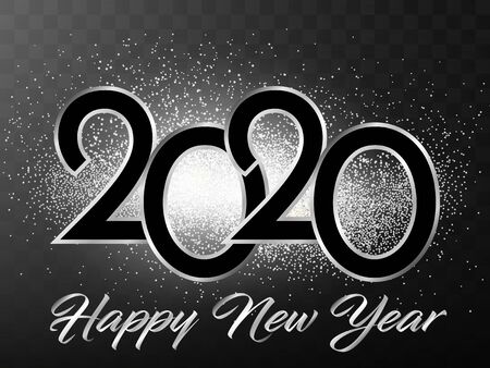2020 Happy New Year. New Year 2020 greeting card. Background with silver numbers and glitter. Vector illustration.のイラスト素材